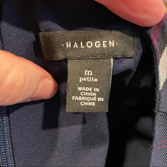 Halogen Blue Plaid Dark Academia Sheath Dress Womens MP Short Sleeve Peplum - Picture 5 of 8